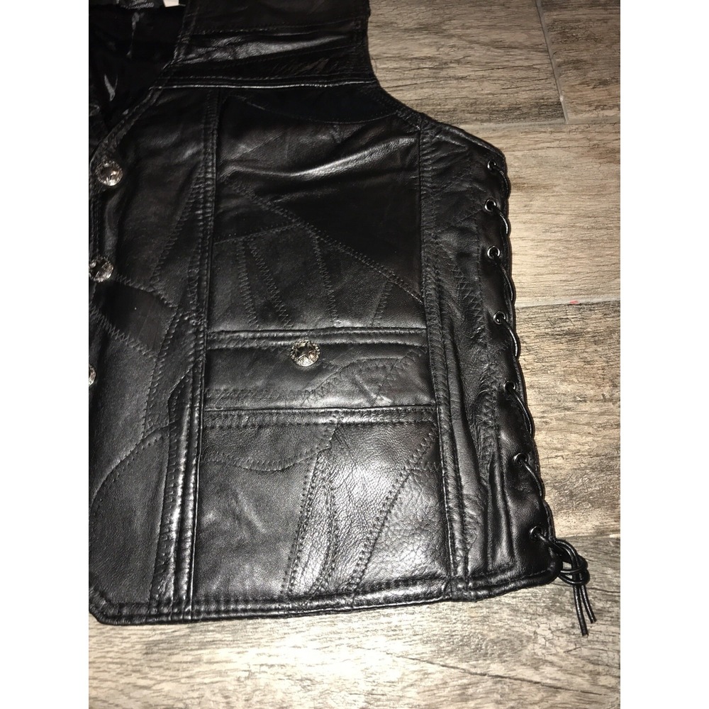 Womens Diamond Plate Leather Vest Concealed Carry Pocket Sz Large Motorcycle - Picture 2 of 6